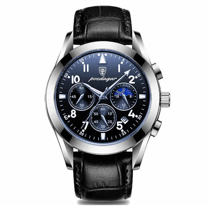 POEDAGAR Men's Luxury Sport Business Waterproof Quartz Wristwatch Rose Gold with Luminous Leather Band Top Fashionable