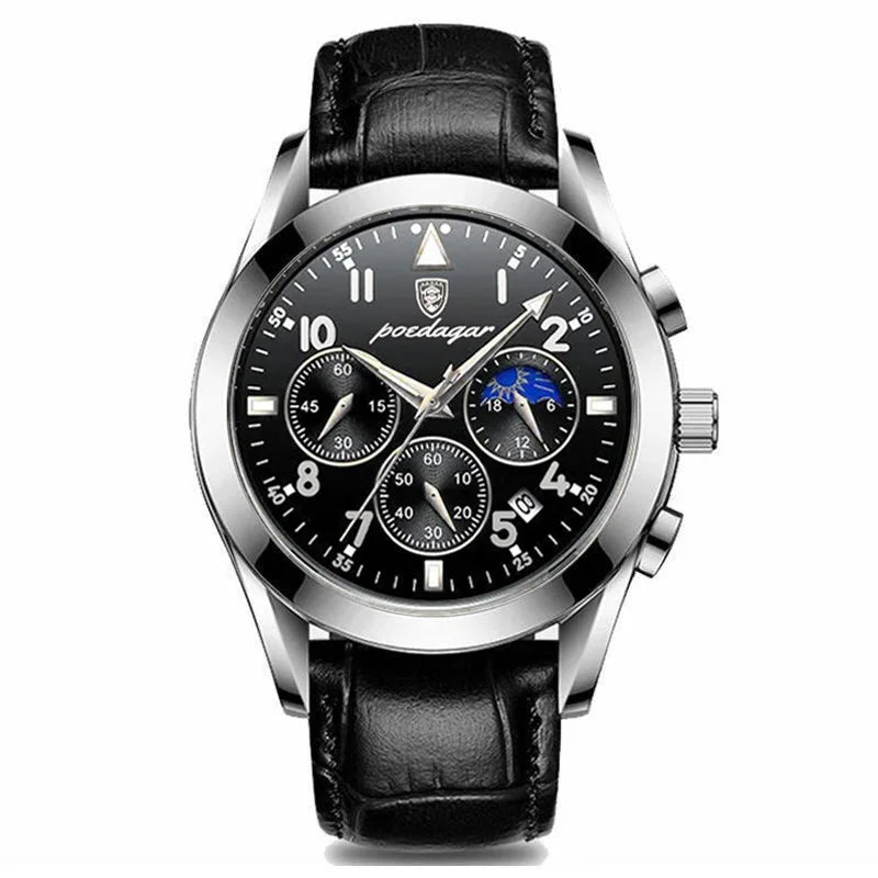 POEDAGAR Men's Luxury Sport Business Waterproof Quartz Wristwatch Rose Gold with Luminous Leather Band Top Fashionable