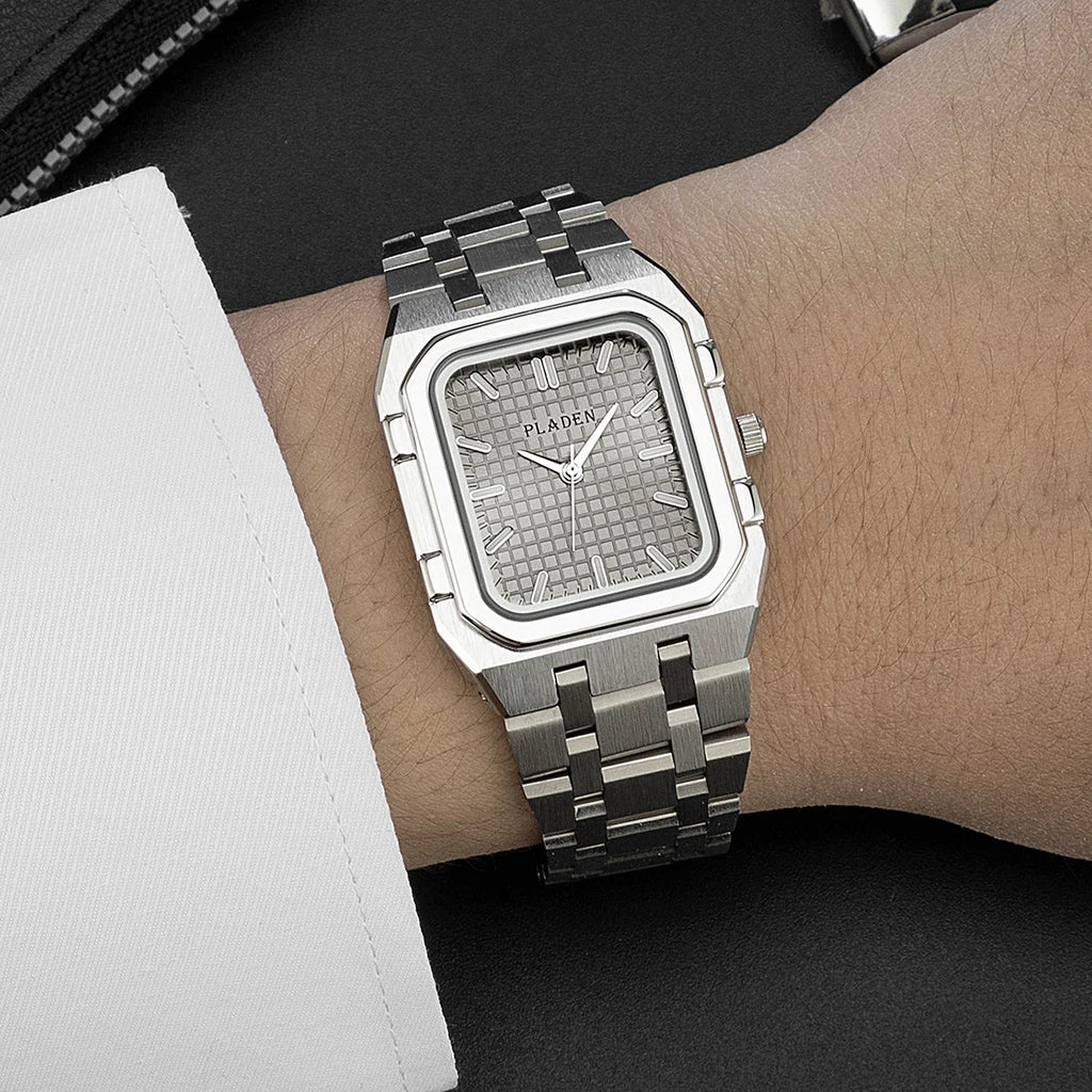 PLADEN NEW Rectangular Business Watches forMen 2025 Fashion Brand Quartz Stainless Steel Band Wristwatch Male Clock For Gift