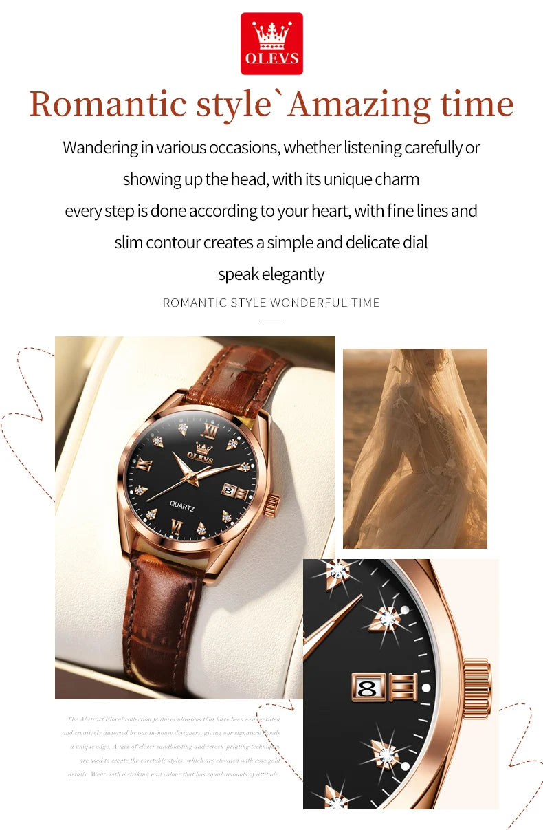 OLEVS 5522 Womens Watch Elegant Luxury Quartz Watch Scale Waterproof Luminous Automatic Date Ladies Belt Watch Gifts Original