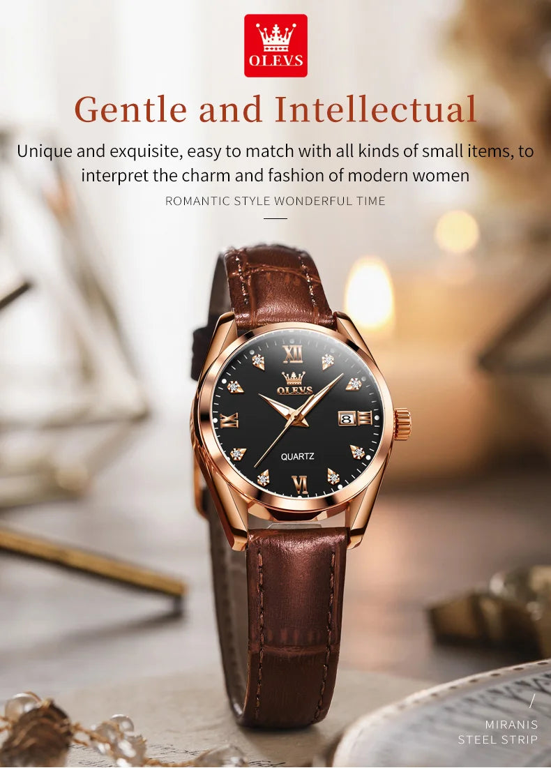 OLEVS 5522 Womens Watch Elegant Luxury Quartz Watch Scale Waterproof Luminous Automatic Date Ladies Belt Watch Gifts Original