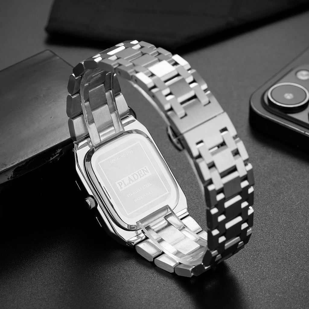 PLADEN NEW Rectangular Business Watches forMen 2025 Fashion Brand Quartz Stainless Steel Band Wristwatch Male Clock For Gift