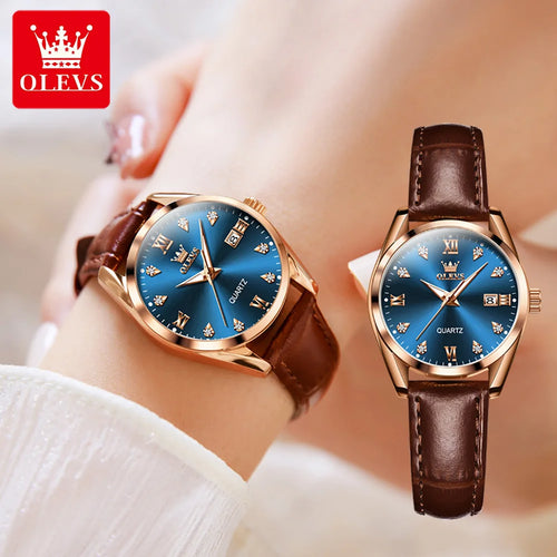 OLEVS 5522 Womens Watch Elegant Luxury Quartz Watch Scale Waterproof Luminous Automatic Date Ladies Belt Watch Gifts Original