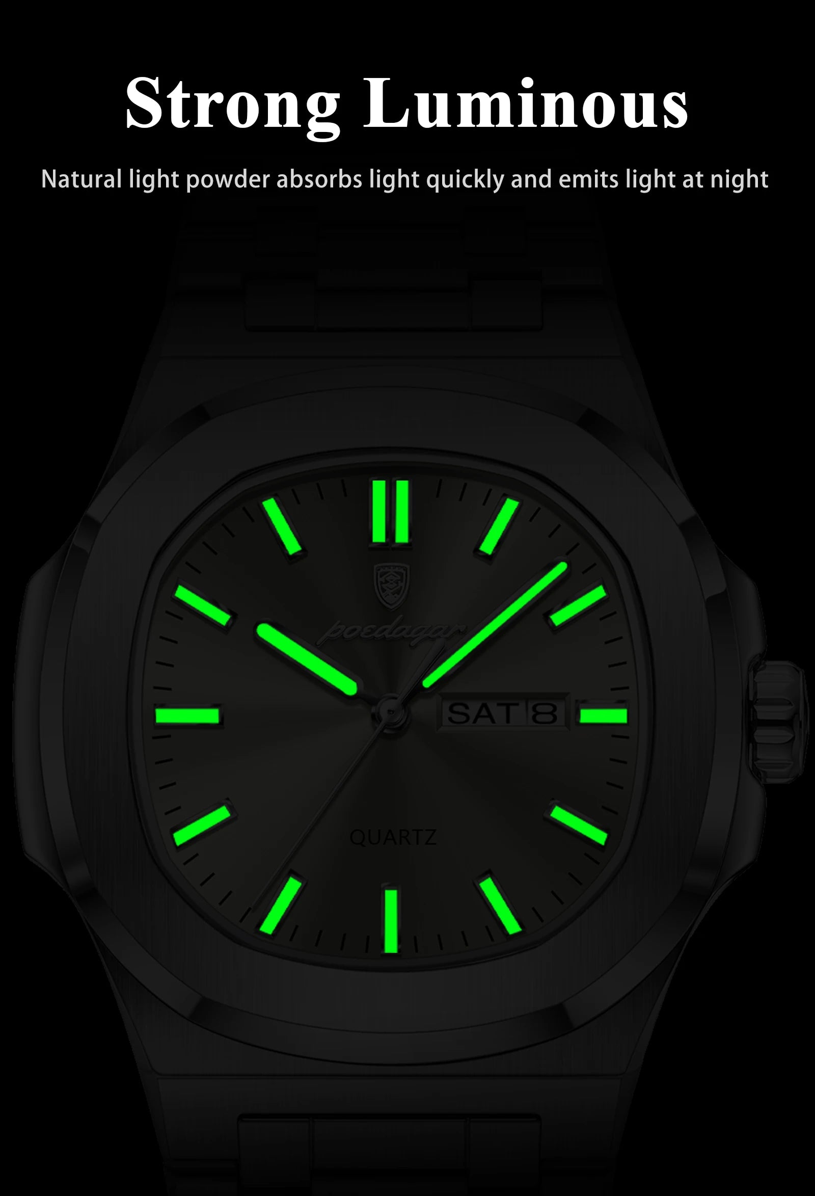 POEDAGAR Original Fashion Men's Watches Waterproof Luminous Date Week Men Watch Stainless Steel Business Luxury Quartz Man Watch