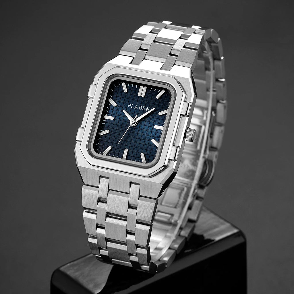 PLADEN NEW Rectangular Business Watches forMen 2025 Fashion Brand Quartz Stainless Steel Band Wristwatch Male Clock For Gift