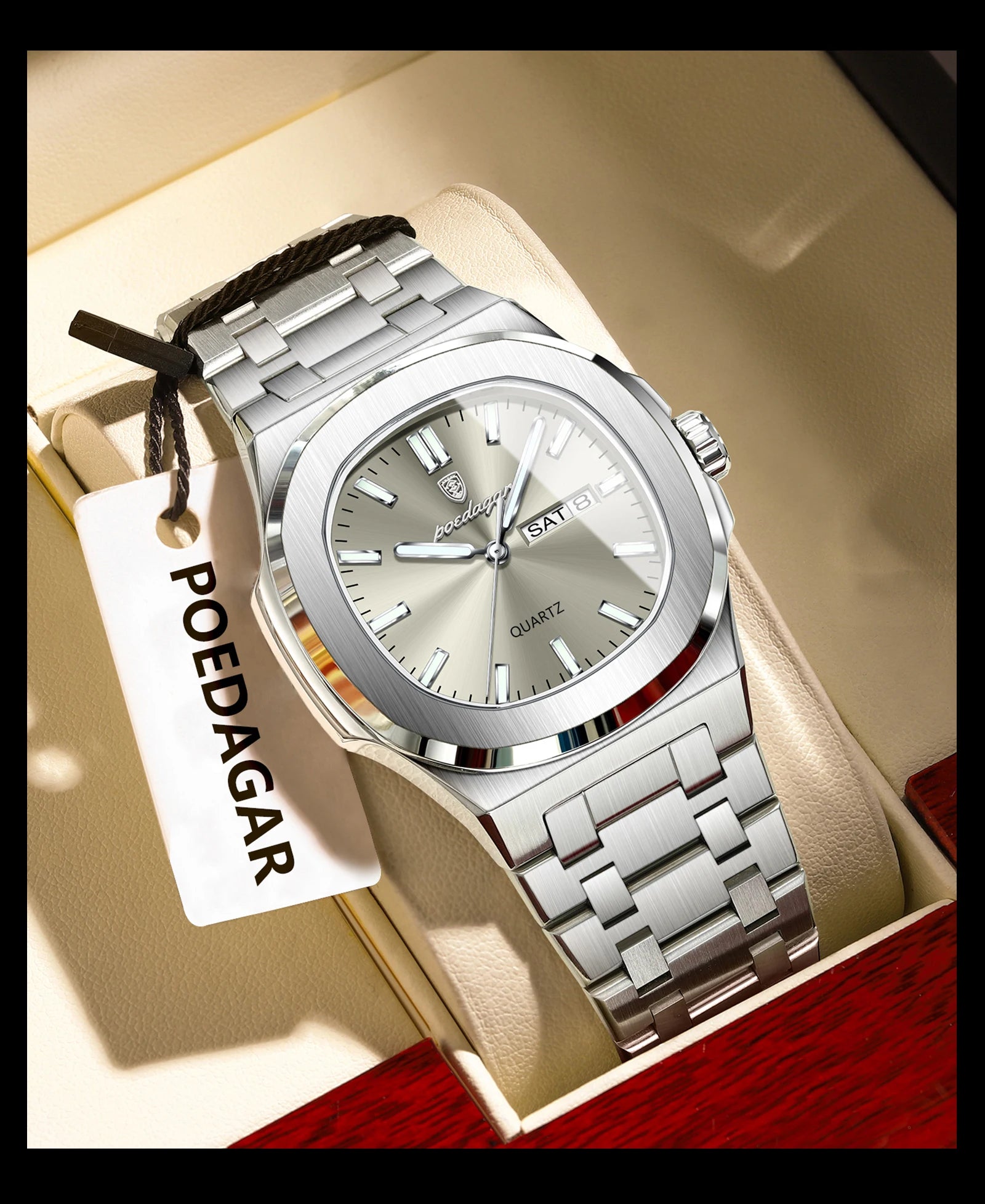 POEDAGAR Original Fashion Men's Watches Waterproof Luminous Date Week Men Watch Stainless Steel Business Luxury Quartz Man Watch