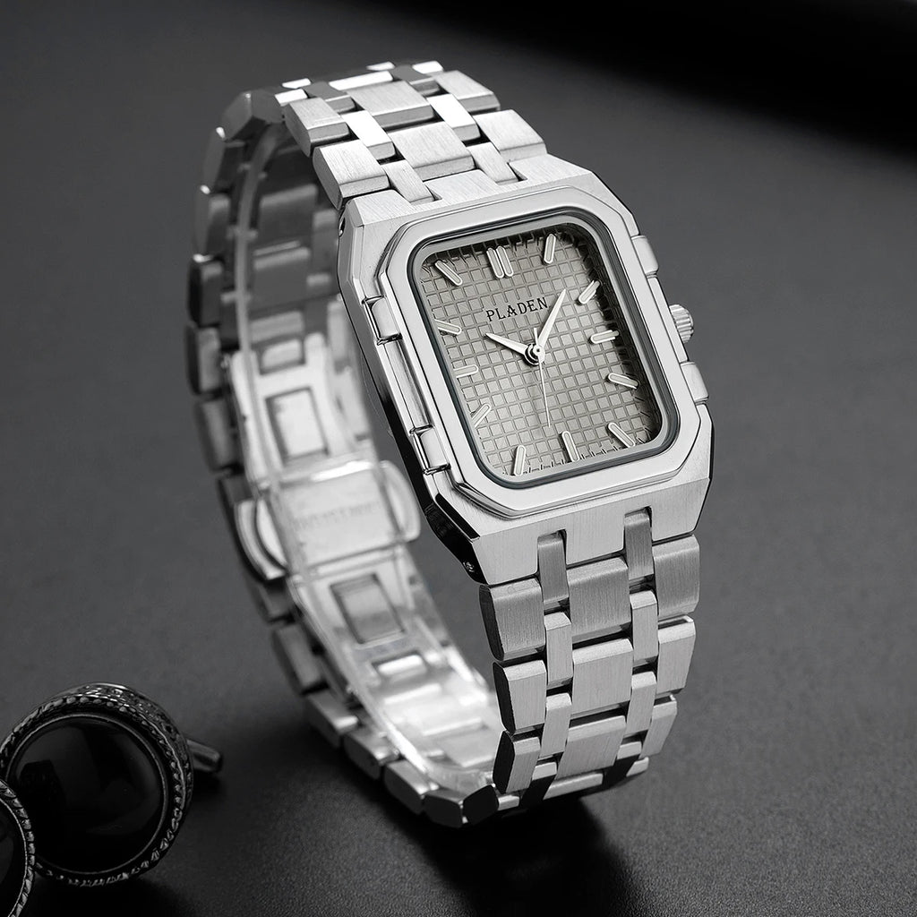 PLADEN NEW Rectangular Business Watches forMen 2025 Fashion Brand Quartz Stainless Steel Band Wristwatch Male Clock For Gift