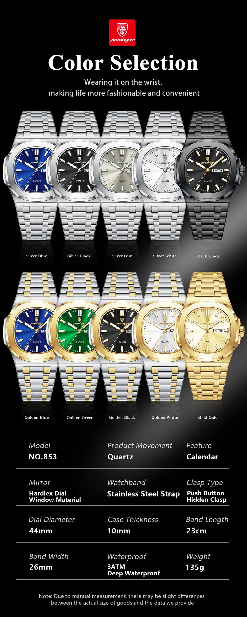 POEDAGAR Original Fashion Men's Watches Waterproof Luminous Date Week Men Watch Stainless Steel Business Luxury Quartz Man Watch