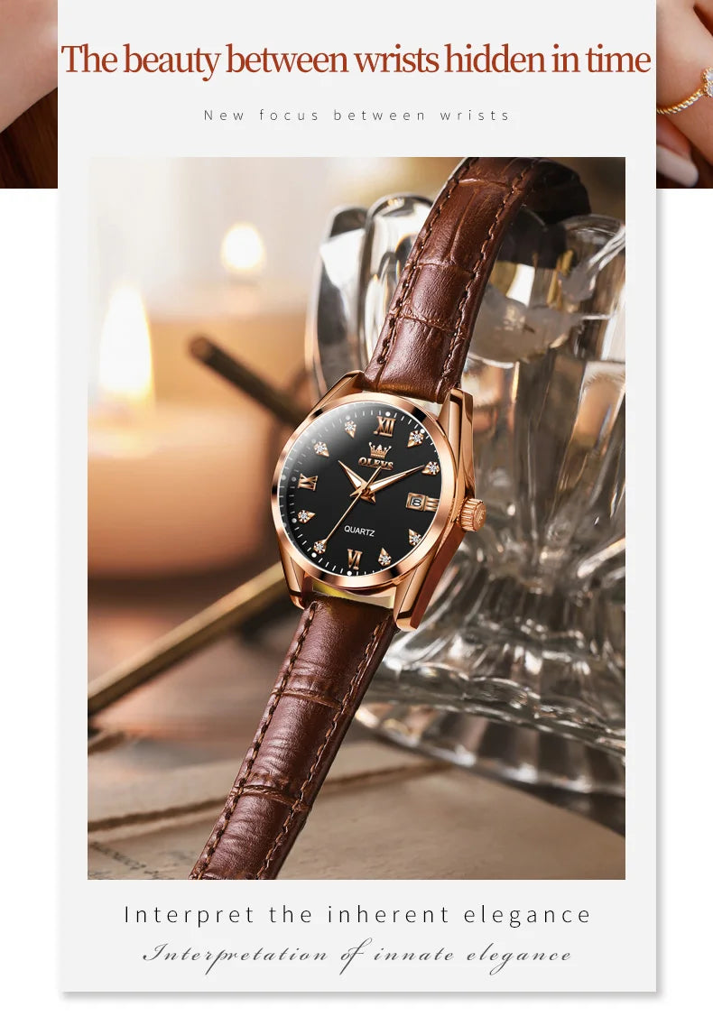 OLEVS 5522 Womens Watch Elegant Luxury Quartz Watch Scale Waterproof Luminous Automatic Date Ladies Belt Watch Gifts Original