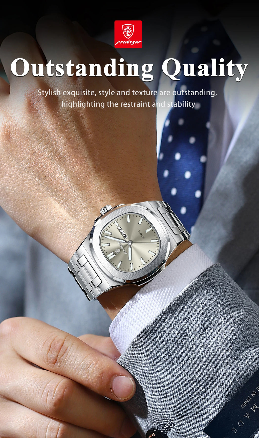 POEDAGAR Original Fashion Men's Watches Waterproof Luminous Date Week Men Watch Stainless Steel Business Luxury Quartz Man Watch