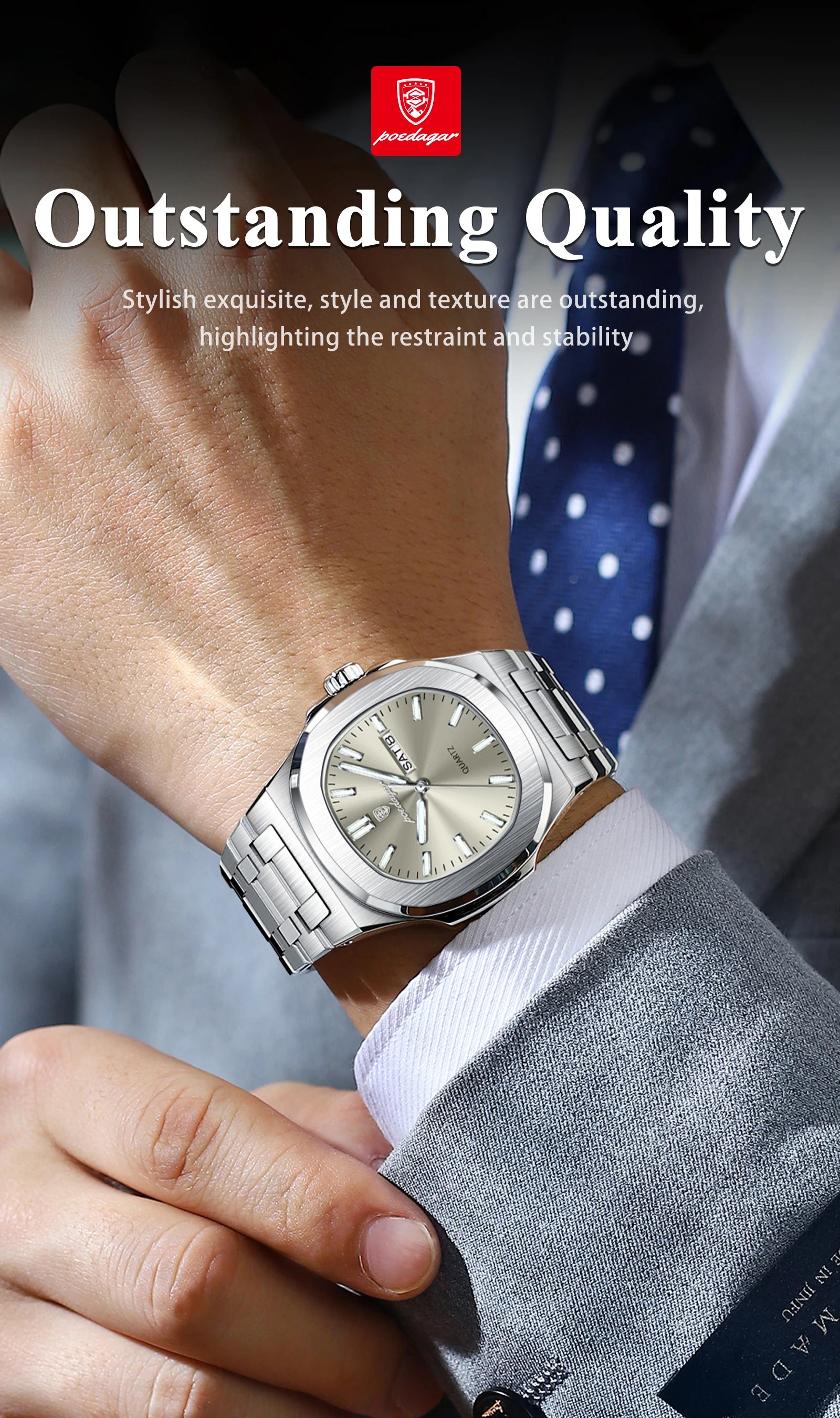 POEDAGAR Original Fashion Men's Watches Waterproof Luminous Date Week Men Watch Stainless Steel Business Luxury Quartz Man Watch