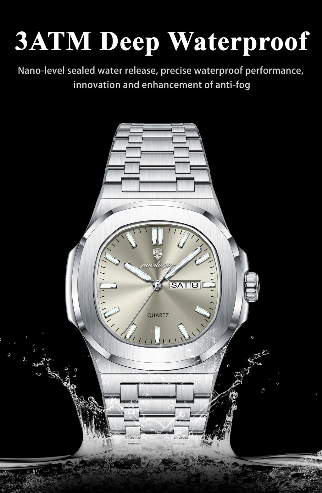 POEDAGAR Original Fashion Men's Watches Waterproof Luminous Date Week Men Watch Stainless Steel Business Luxury Quartz Man Watch