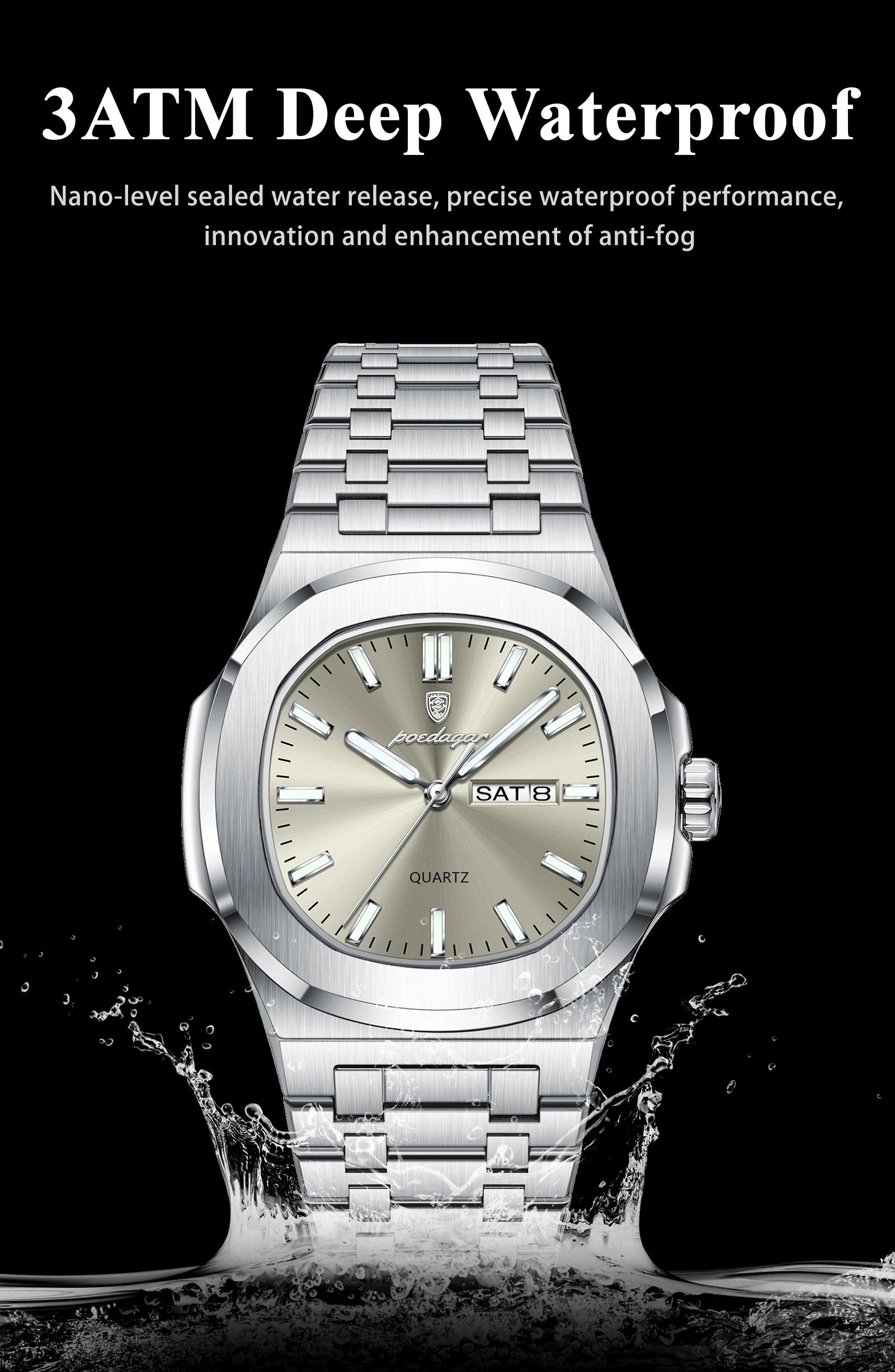 POEDAGAR Original Fashion Men's Watches Waterproof Luminous Date Week Men Watch Stainless Steel Business Luxury Quartz Man Watch