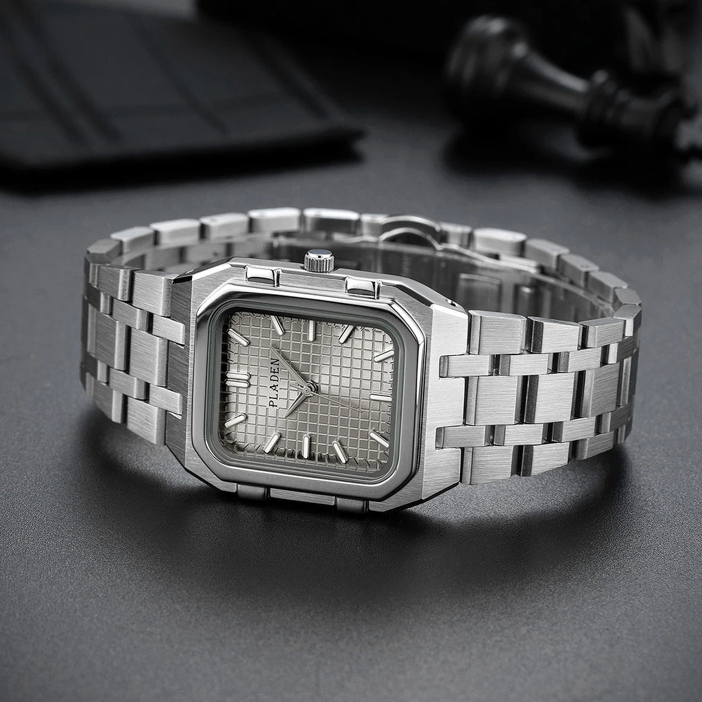 PLADEN NEW Rectangular Business Watches forMen 2025 Fashion Brand Quartz Stainless Steel Band Wristwatch Male Clock For Gift