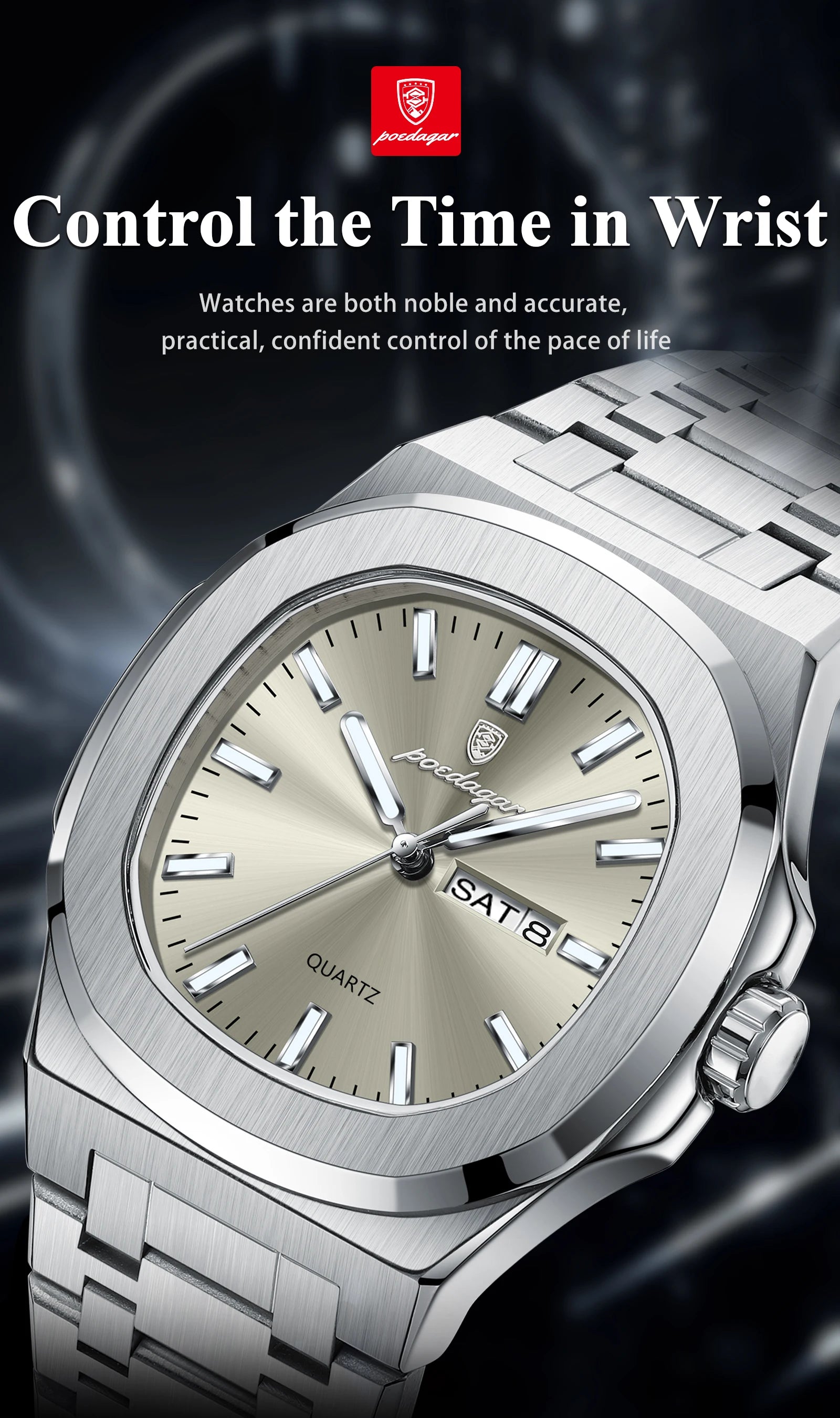 POEDAGAR Original Fashion Men's Watches Waterproof Luminous Date Week Men Watch Stainless Steel Business Luxury Quartz Man Watch