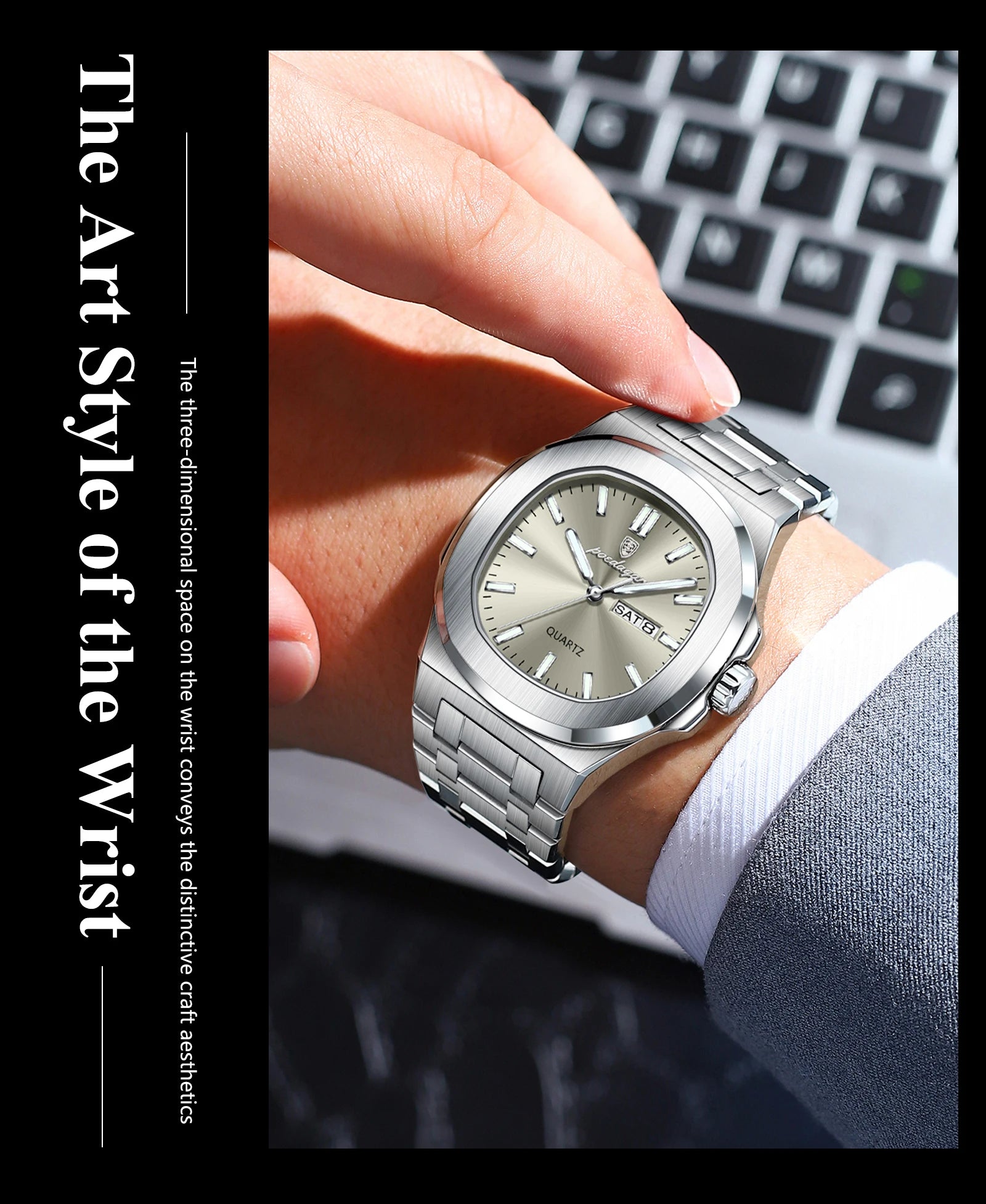 POEDAGAR Original Fashion Men's Watches Waterproof Luminous Date Week Men Watch Stainless Steel Business Luxury Quartz Man Watch
