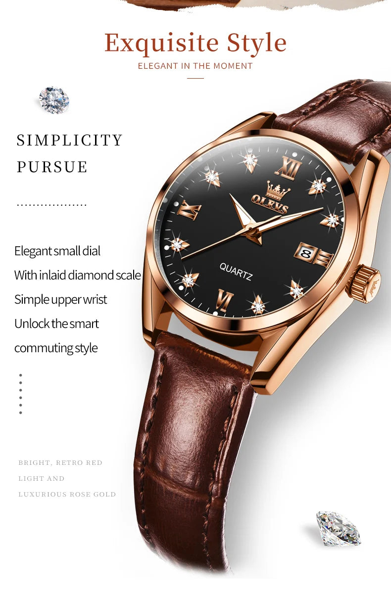 OLEVS 5522 Womens Watch Elegant Luxury Quartz Watch Scale Waterproof Luminous Automatic Date Ladies Belt Watch Gifts Original