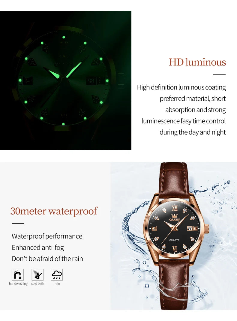 OLEVS 5522 Womens Watch Elegant Luxury Quartz Watch Scale Waterproof Luminous Automatic Date Ladies Belt Watch Gifts Original