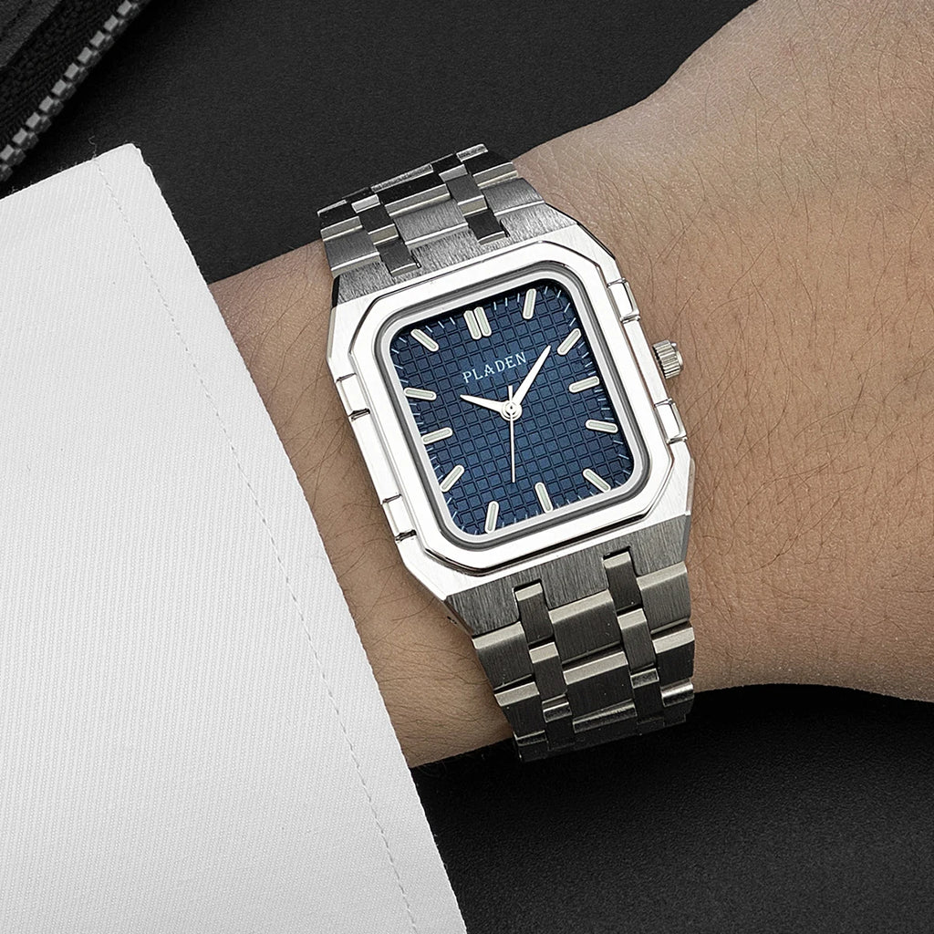 PLADEN NEW Rectangular Business Watches forMen 2025 Fashion Brand Quartz Stainless Steel Band Wristwatch Male Clock For Gift
