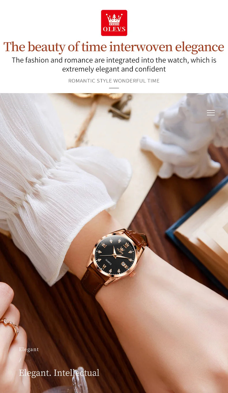 OLEVS 5522 Womens Watch Elegant Luxury Quartz Watch Scale Waterproof Luminous Automatic Date Ladies Belt Watch Gifts Original