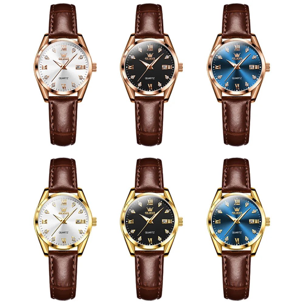 OLEVS 5522 Womens Watch Elegant Luxury Quartz Watch Scale Waterproof Luminous Automatic Date Ladies Belt Watch Gifts Original
